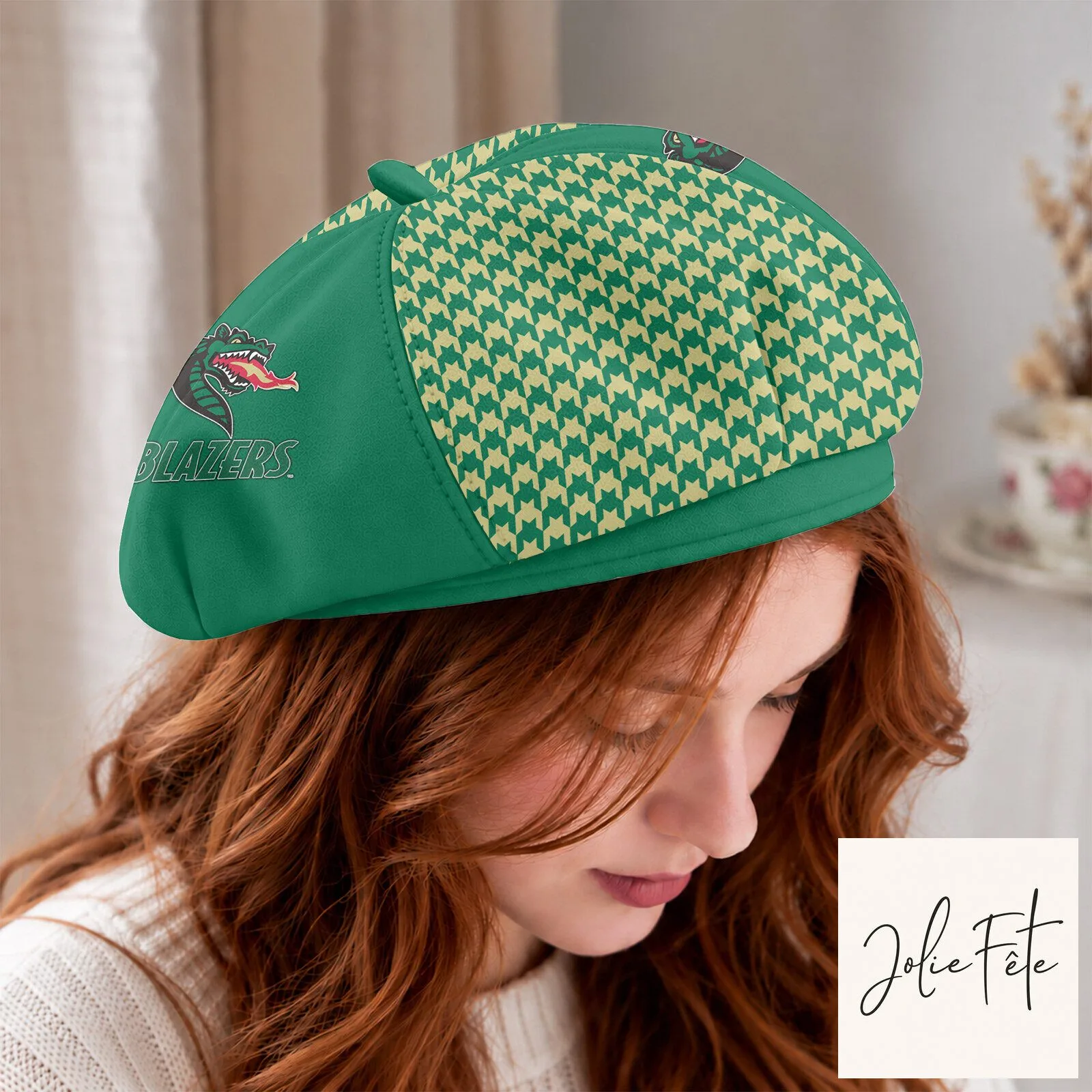 UAB Blazers Custom Name Green Houndstooth Beret Hat for Women 9 UAB Blazers Custom Name Green Houndstooth Beret Hat for Women