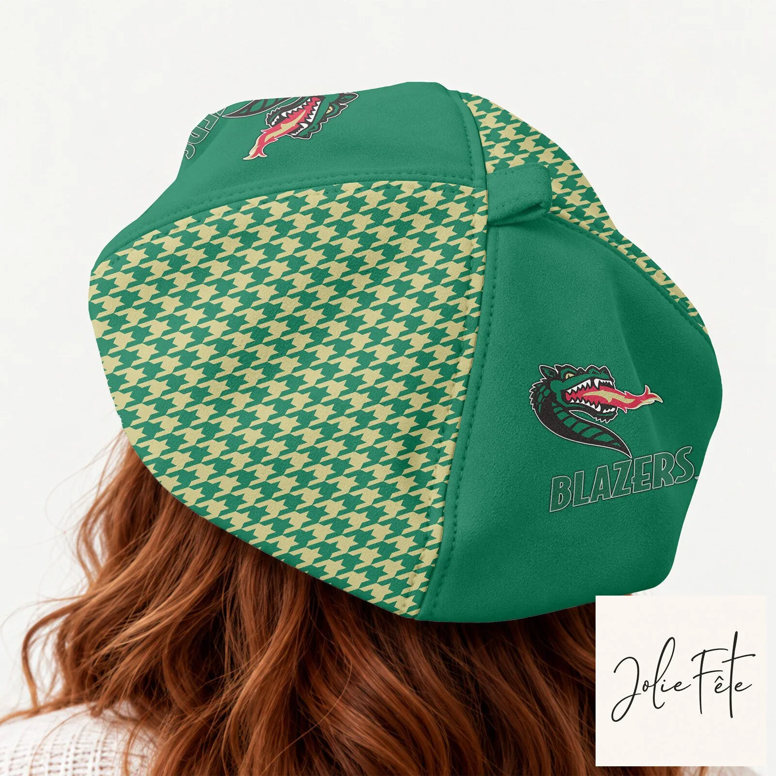 UAB Blazers Custom Name Green Houndstooth Beret Hat for Women 10 UAB Blazers Custom Name Green Houndstooth Beret Hat for Women