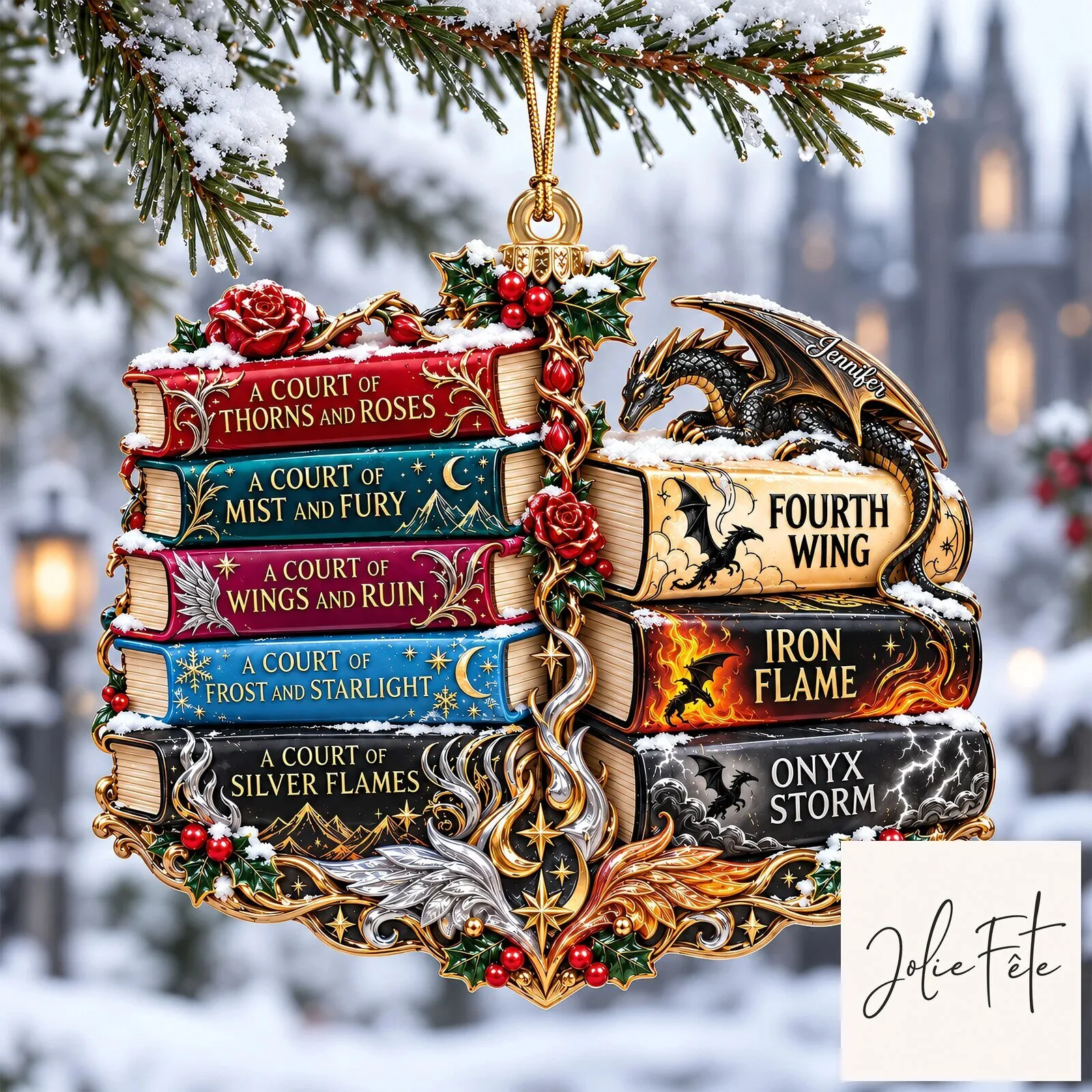 A Court of Thorns and Roses Book Stack Christmas Ornament