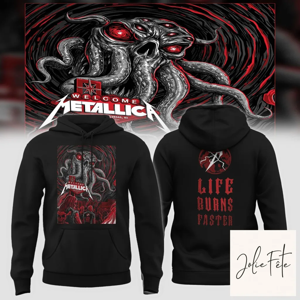 Metallica Life Burns Faster Cthulhu Art Black Hoodie Metallica Life Burns Faster Cthulhu Art Black Hoodie