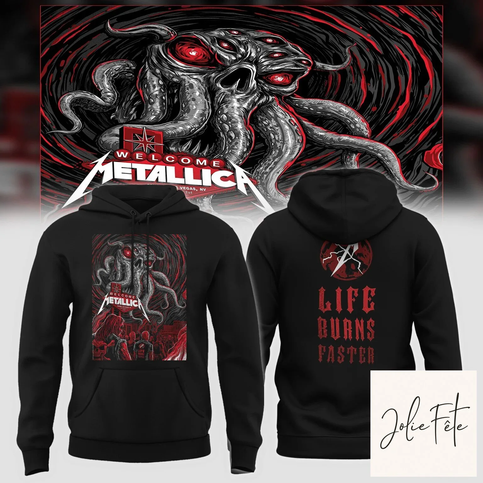 Metallica Life Burns Faster Cthulhu Art Black Hoodie