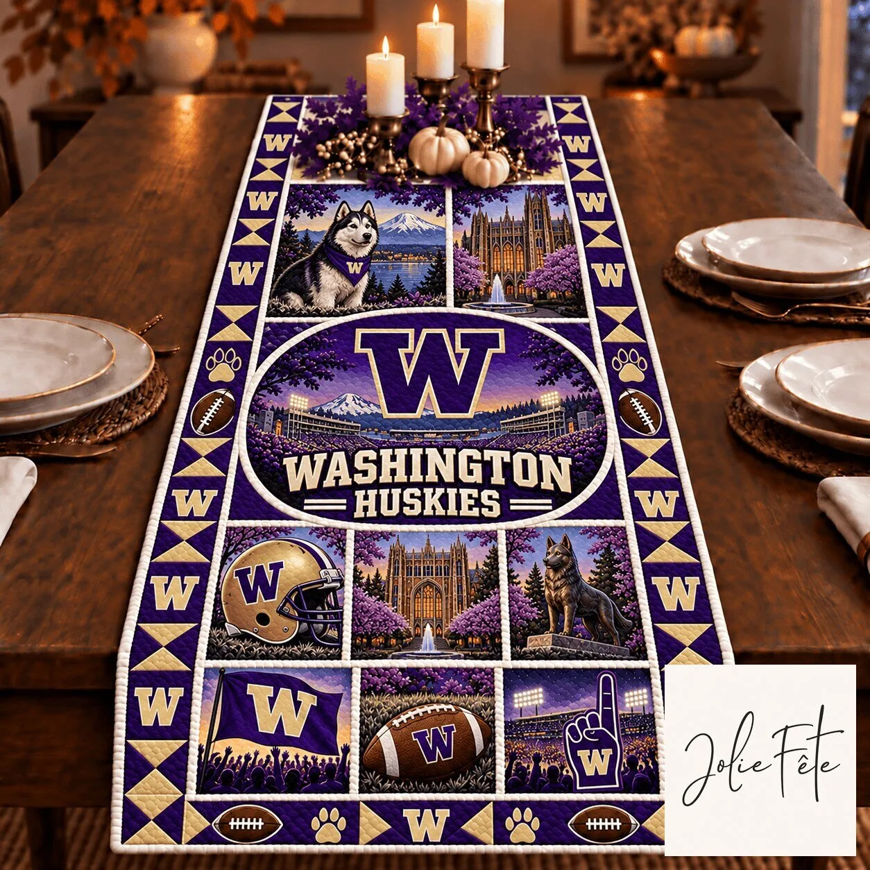 Washington Huskies NCAA Collegiate Heritage Quilted Table Runner Decor