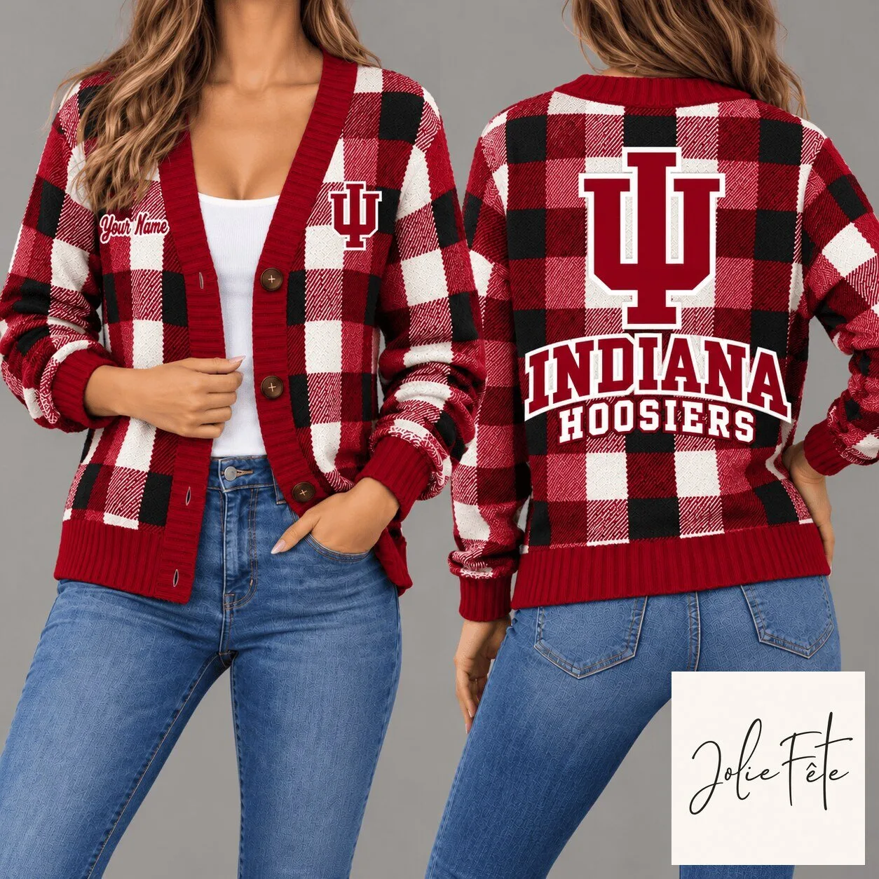 Indiana Hoosiers NCAA Buffalo Plaid Custom Cardigan Sweater