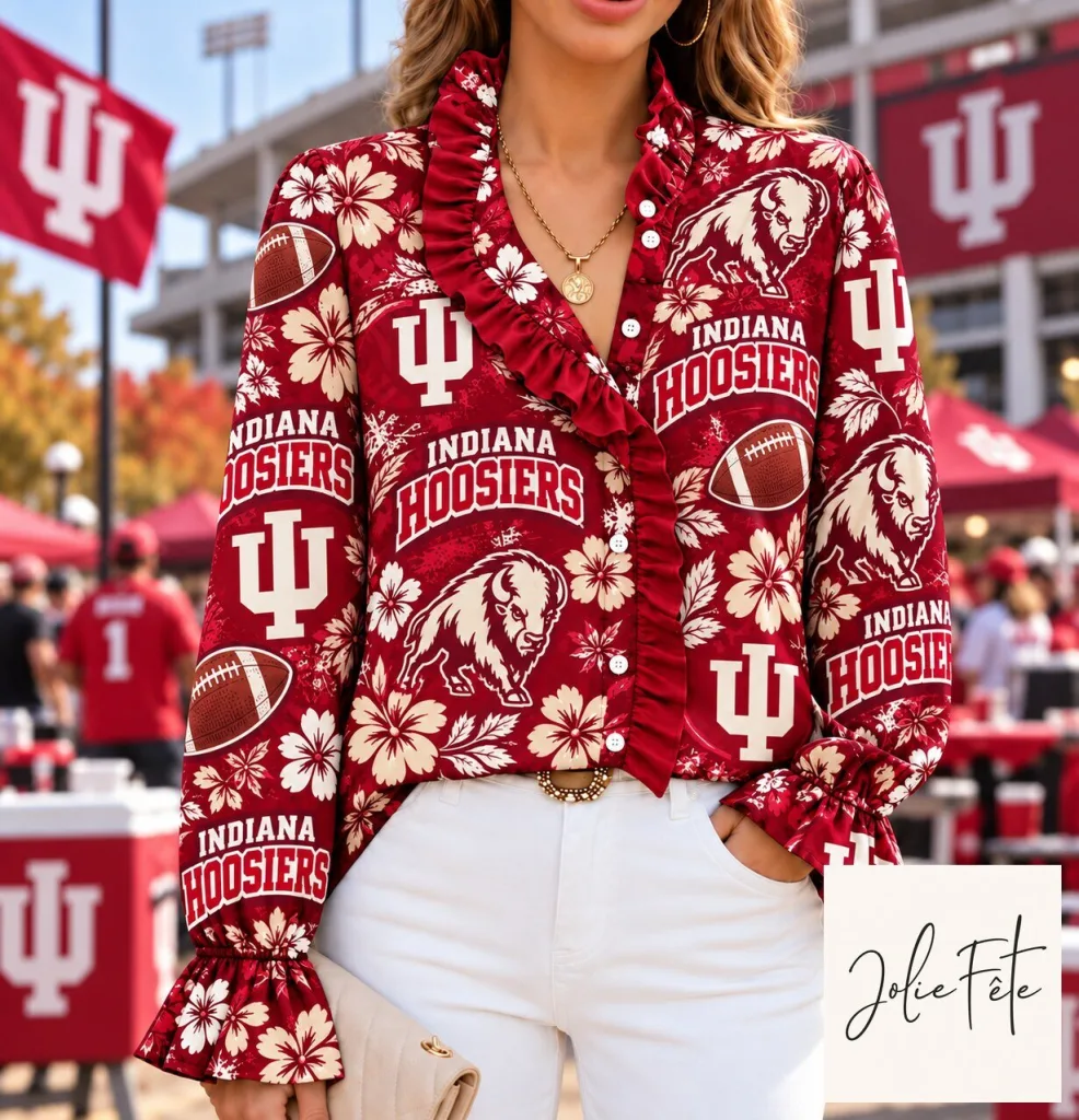 Indiana Hoosiers Floral Ruffle Button Down Long Sleeve Shirt 51 Indiana Hoosiers Floral Ruffle Button Down Long Sleeve Shirt