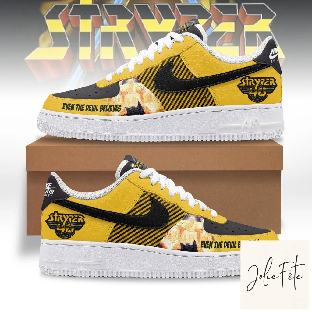 Stryper Even The Devil Believes Yellow and Black Band Fan Shoes Stryper Even The Devil Believes Yellow and Black Band Fan Shoes