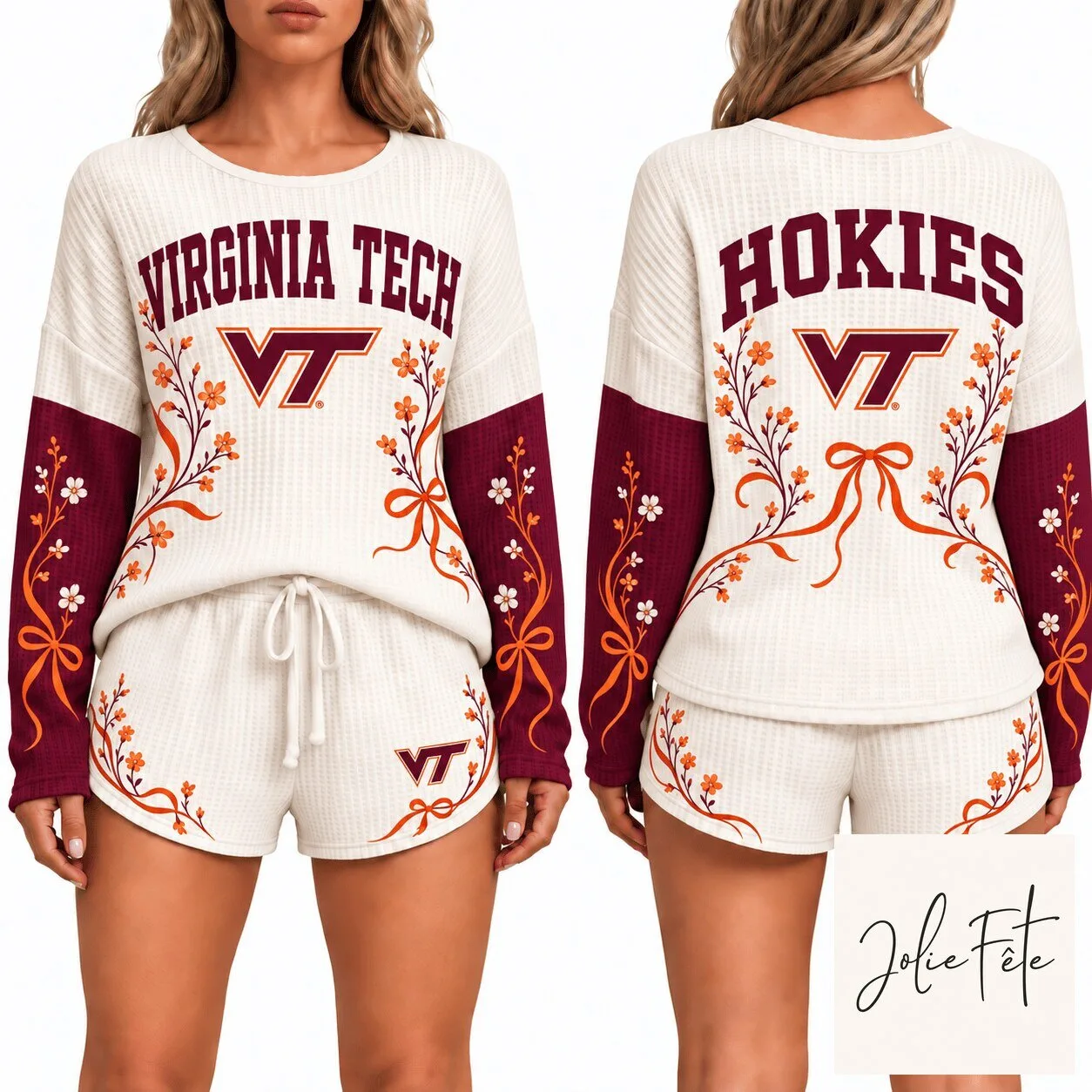 Virginia Tech Hokies Women's Waffle Knit Pajamas Set