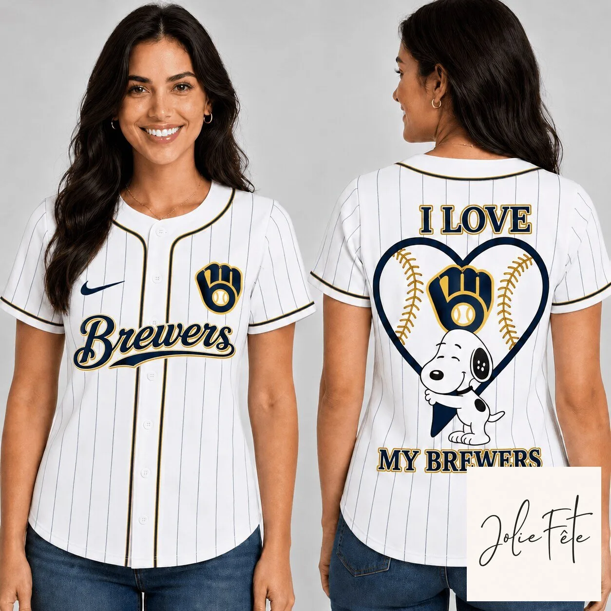 Milwaukee Brewers Baseball Snoopy Heart Love Women's Baseball Jersey