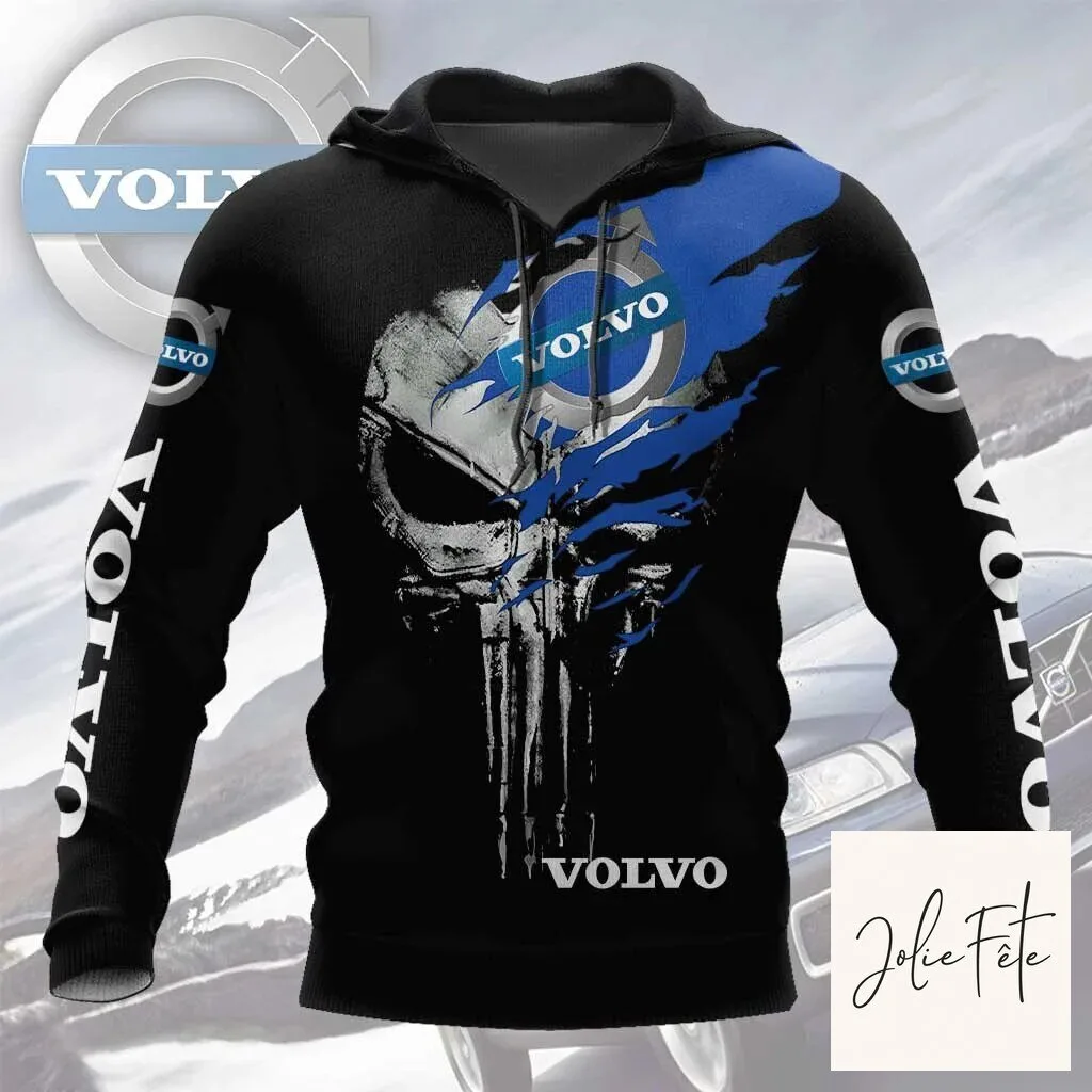 Volvo Punisher Skull Graphic Black and Blue Pullover Hoodie