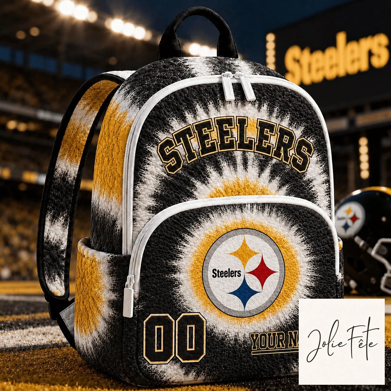 Pittsburgh Steelers Tie-Dye Custom Name and Number Backpack for Fans