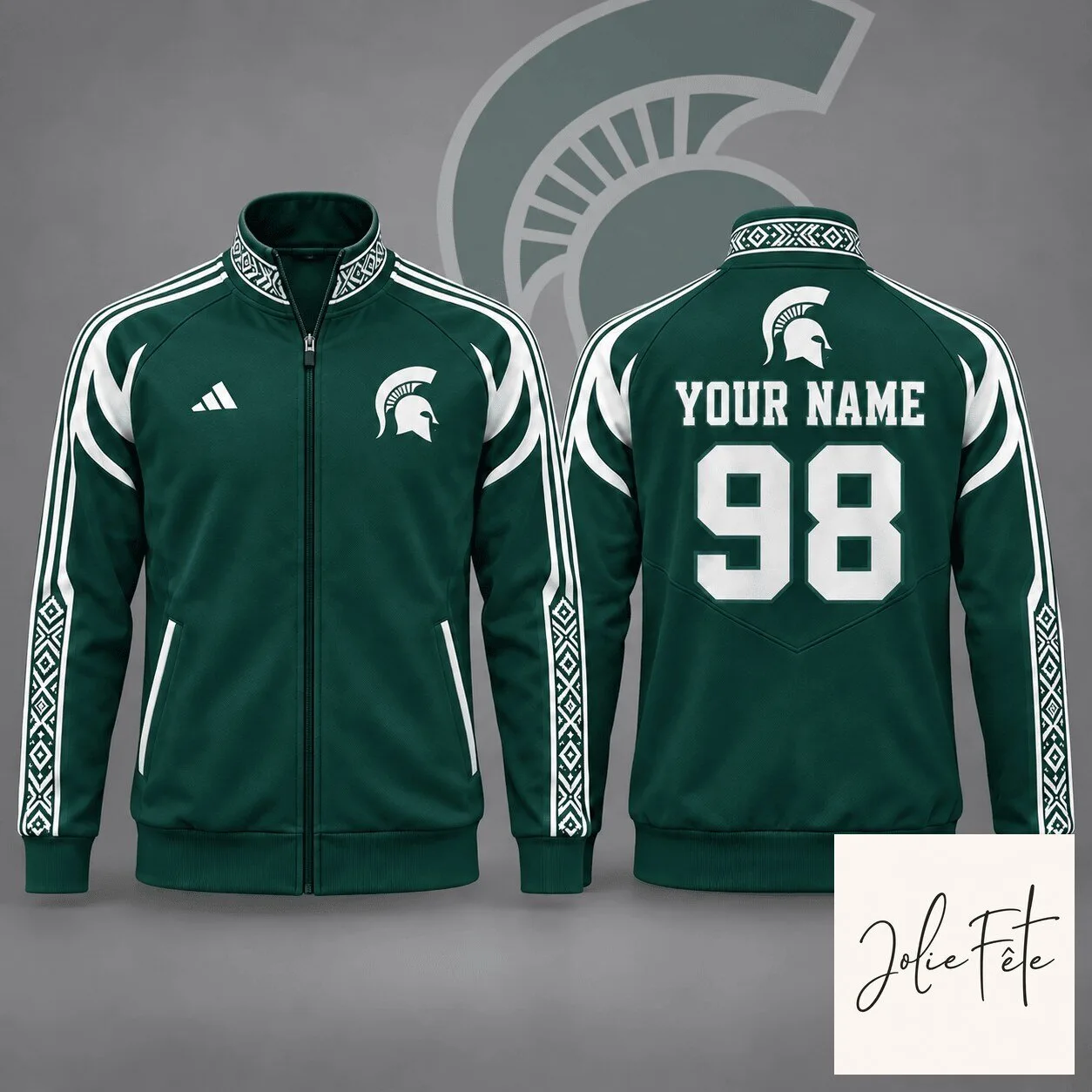 Michigan State Spartans Personalized Full Zip Track Jacket with Custom Name and Number