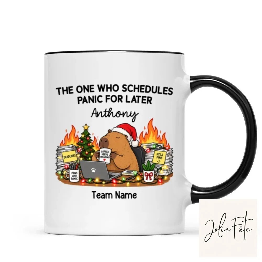 Personalized The One Who Schedules Panic For Later Capybara Christmas Mug 31 Personalized The One Who Schedules Panic For Later Capybara Christmas Mug