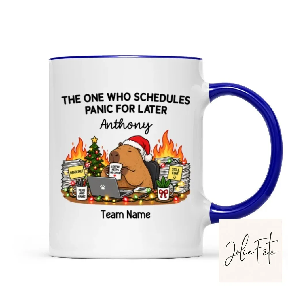Personalized The One Who Schedules Panic For Later Capybara Christmas Mug 32 Personalized The One Who Schedules Panic For Later Capybara Christmas Mug
