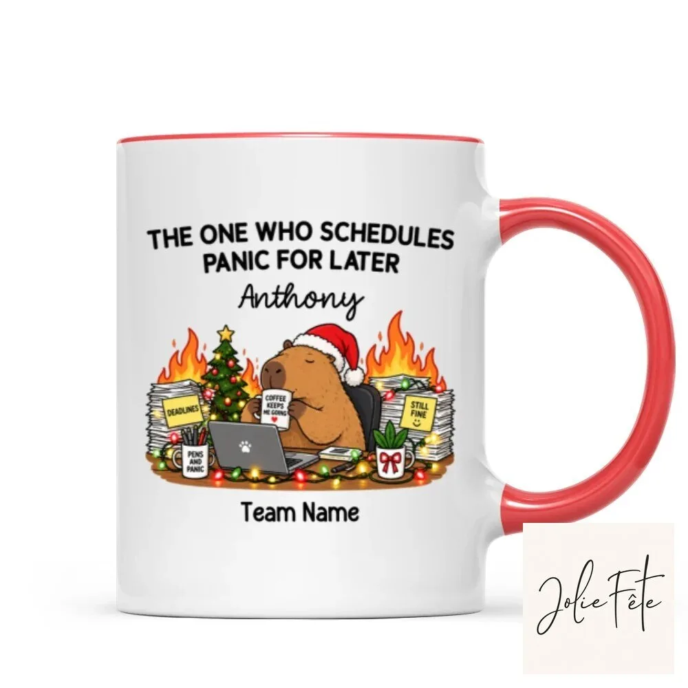 Personalized The One Who Schedules Panic For Later Capybara Christmas Mug 33 Personalized The One Who Schedules Panic For Later Capybara Christmas Mug