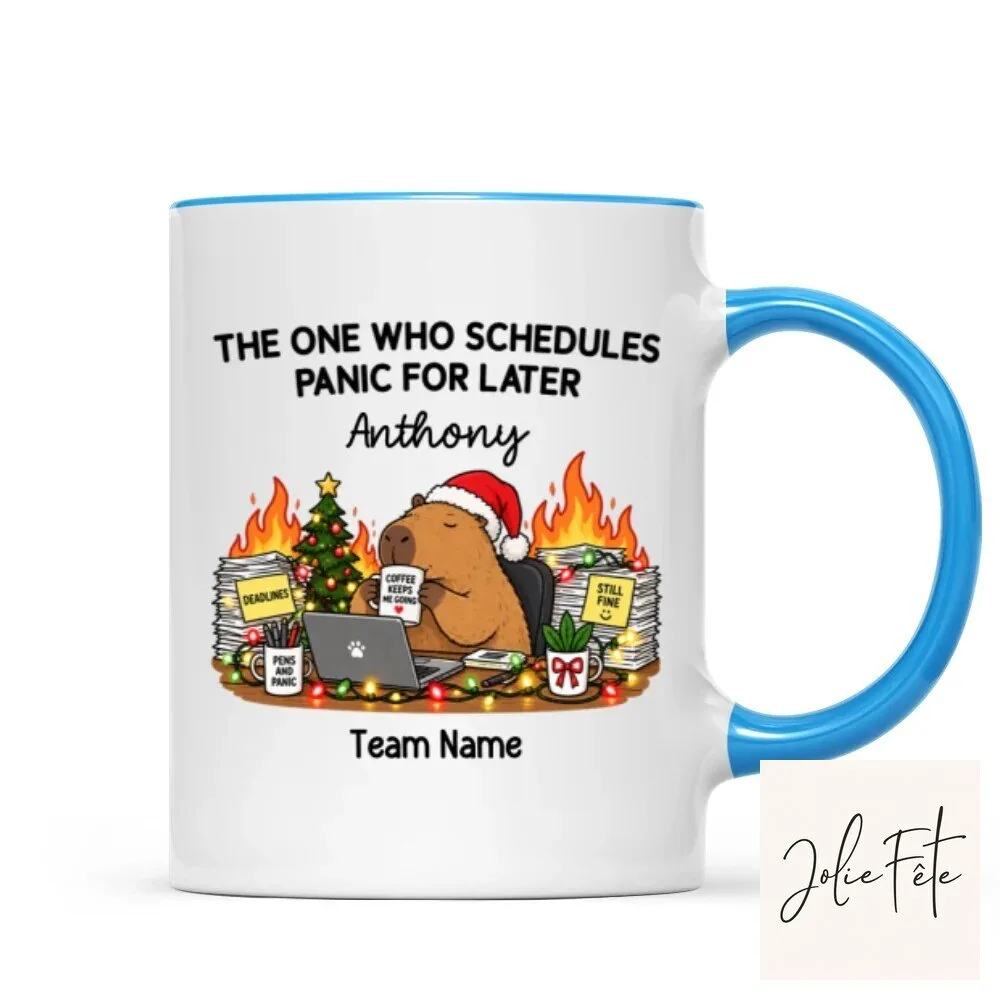 Personalized The One Who Schedules Panic For Later Capybara Christmas Mug 34 Personalized The One Who Schedules Panic For Later Capybara Christmas Mug