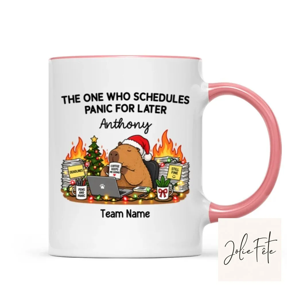 Personalized The One Who Schedules Panic For Later Capybara Christmas Mug 35 Personalized The One Who Schedules Panic For Later Capybara Christmas Mug