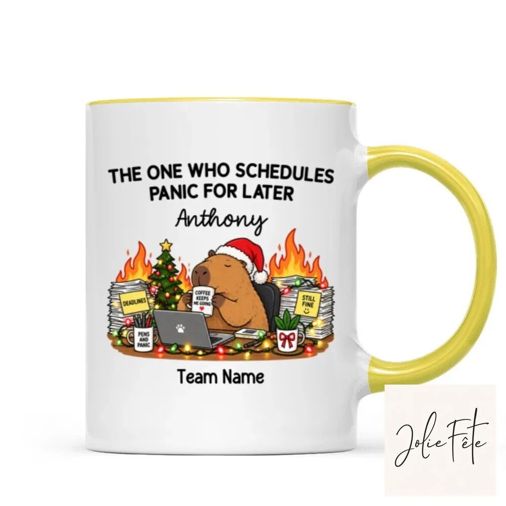 Personalized The One Who Schedules Panic For Later Capybara Christmas Mug 37 Personalized The One Who Schedules Panic For Later Capybara Christmas Mug
