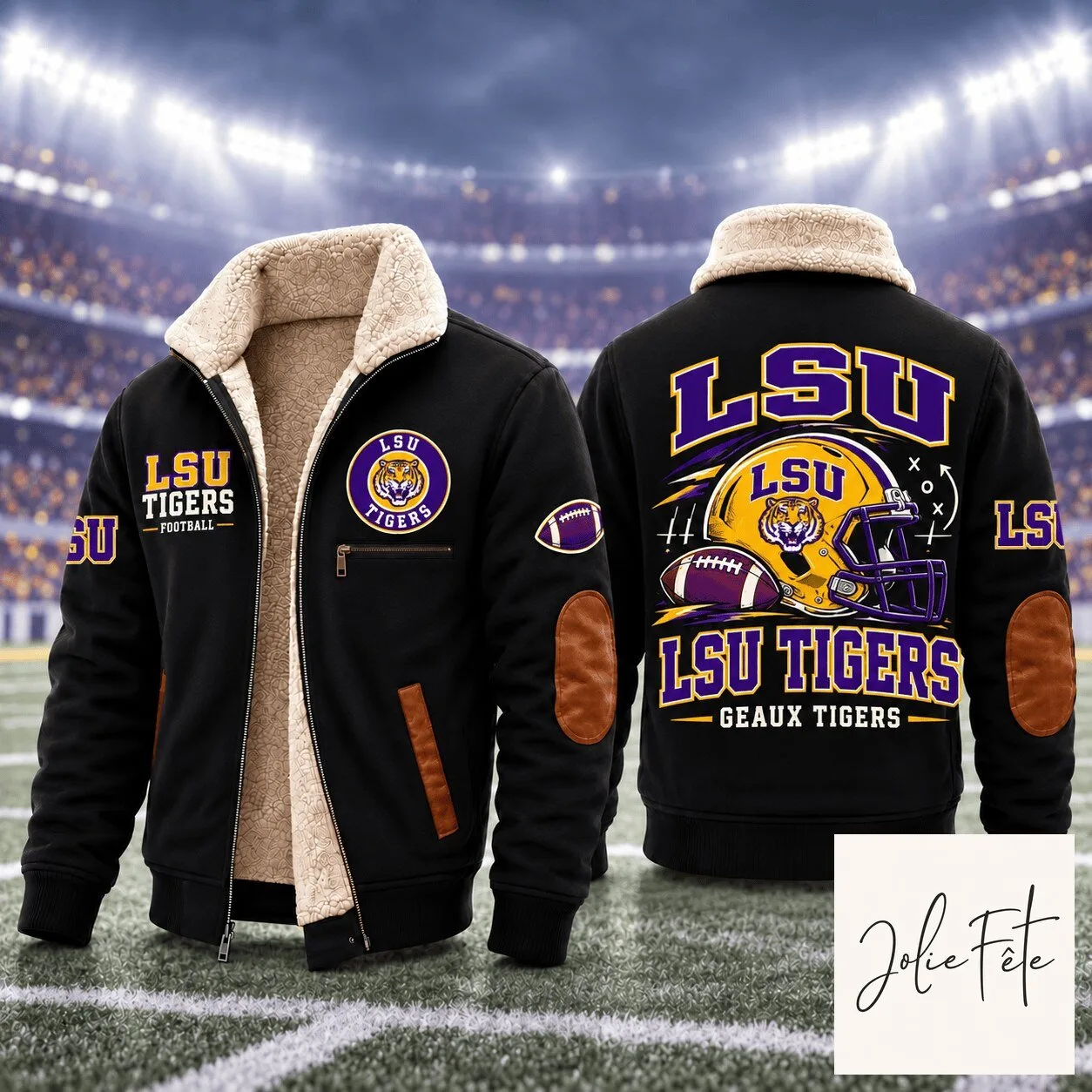 LSU Tigers Football Sherpa Fleece Jacket, Louisiana State University Geaux Tigers