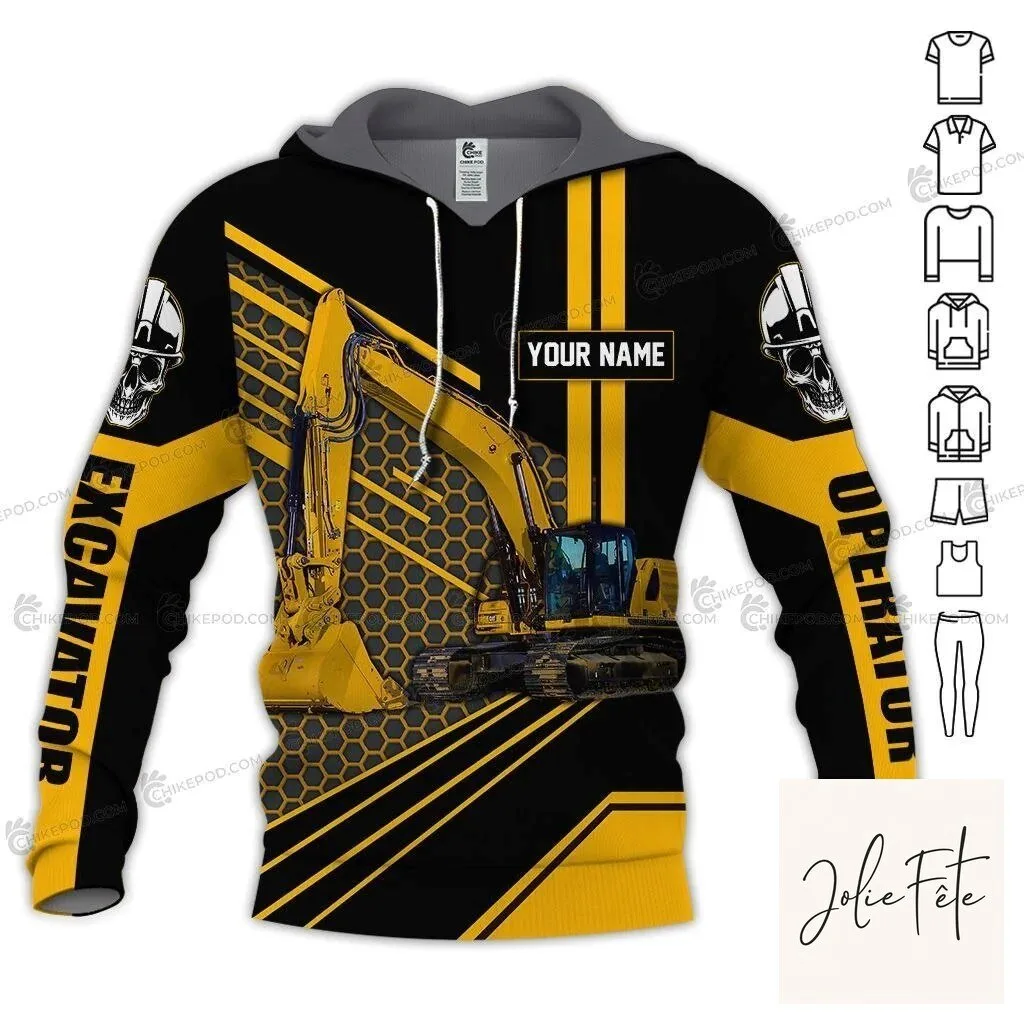 Excavator Operator Personalized Name Heavy Equipment 3D All Over Print Hoodie