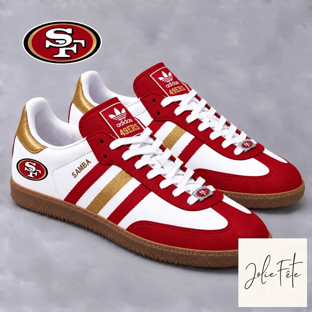 San Francisco 49ers Football Team Red and White Samba Style Shoes
