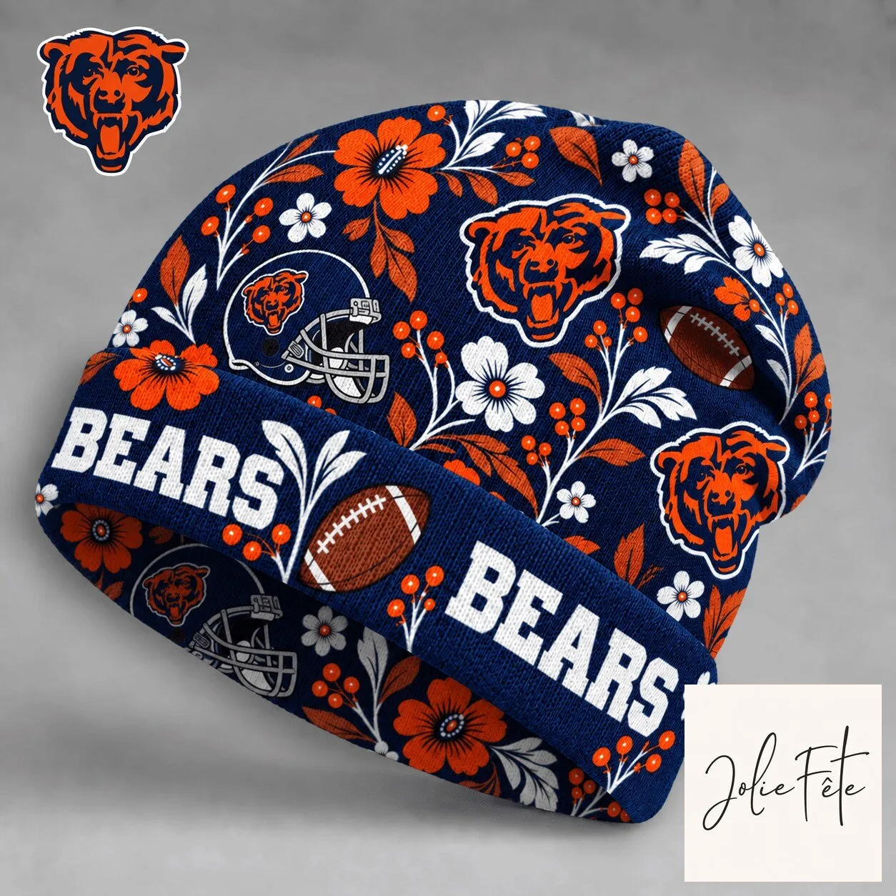 Chicago Bears NFL Floral Pattern Team Logo Winter Beanie Hat