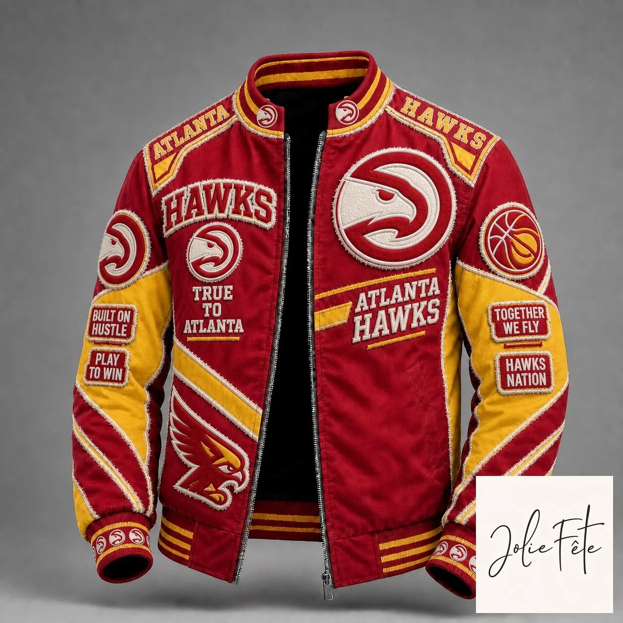 Atlanta Hawks NBA Basketball Team Bomber Jacket Full-Zip Embroidered Outerwear