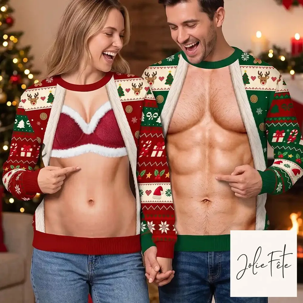 Funny Christmas Ugly Sweater Party Costume Couples Matching Holiday Sweatshirt