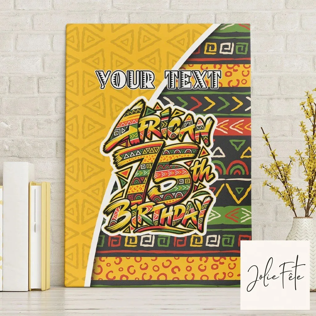 Personalized African 75th Birthday Canvas Wall Art with Tribal Geometric Pattern
