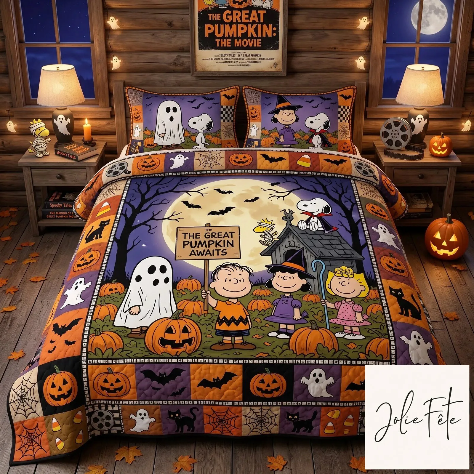 Peanuts Halloween Great Pumpkin Awaits Spooky Night Quilt Bedding Set