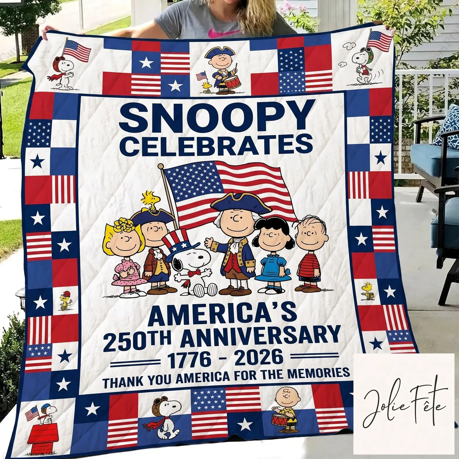Snoopy Celebrates America's 250th Anniversary 1776-2026 Quilted Blanket