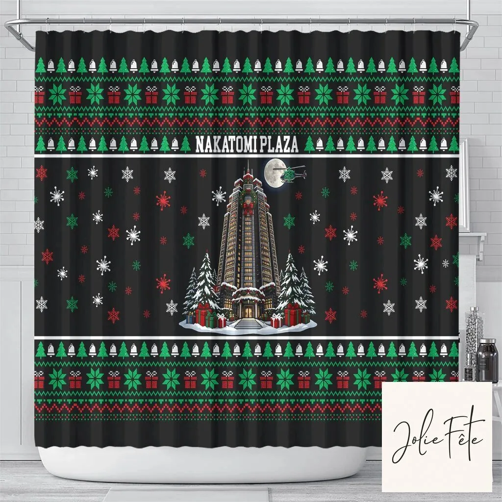Nakatomi Plaza Christmas Party Ugly Sweater Style Holiday Shower Curtain 6 Nakatomi Plaza Christmas Party Ugly Sweater Style Holiday Shower Curtain