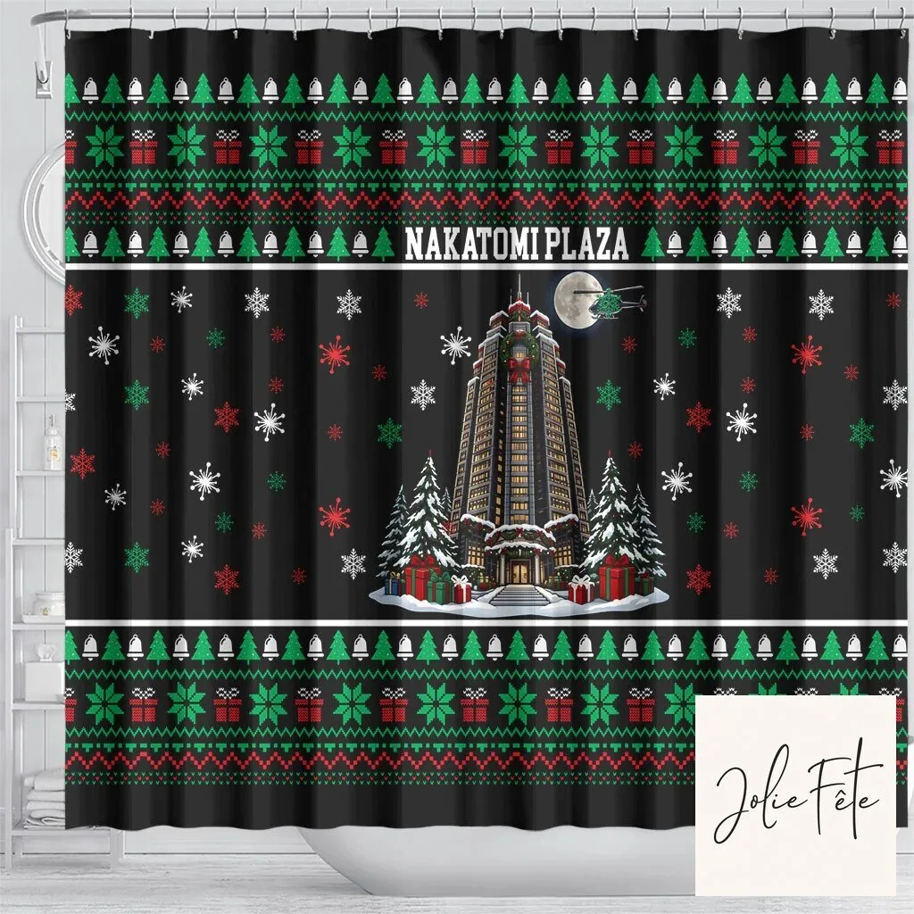 Nakatomi Plaza Christmas Party Ugly Sweater Style Holiday Shower Curtain 8 Nakatomi Plaza Christmas Party Ugly Sweater Style Holiday Shower Curtain