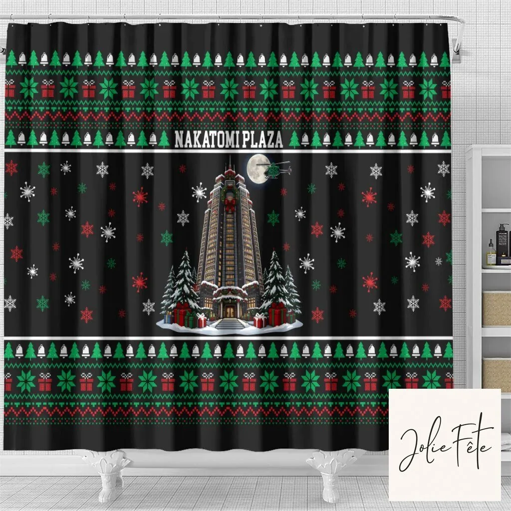 Nakatomi Plaza Christmas Party Ugly Sweater Style Holiday Shower Curtain 9 Nakatomi Plaza Christmas Party Ugly Sweater Style Holiday Shower Curtain