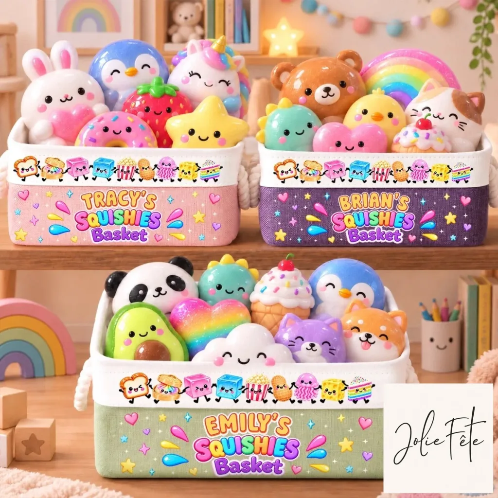 Personalized Squishy Toy Storage Basket with Custom Name for Kids Personalized Squishy Toy Storage Basket with Custom Name for Kids