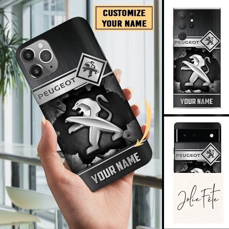 Peugeot Car Logo Personalized Black Custom Name Phone Case for All Models