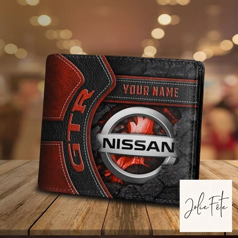 Nissan GTR Custom Name Bi-Fold Leather Wallet for Men 1 Nissan GTR Custom Name Bi-Fold Leather Wallet for Men