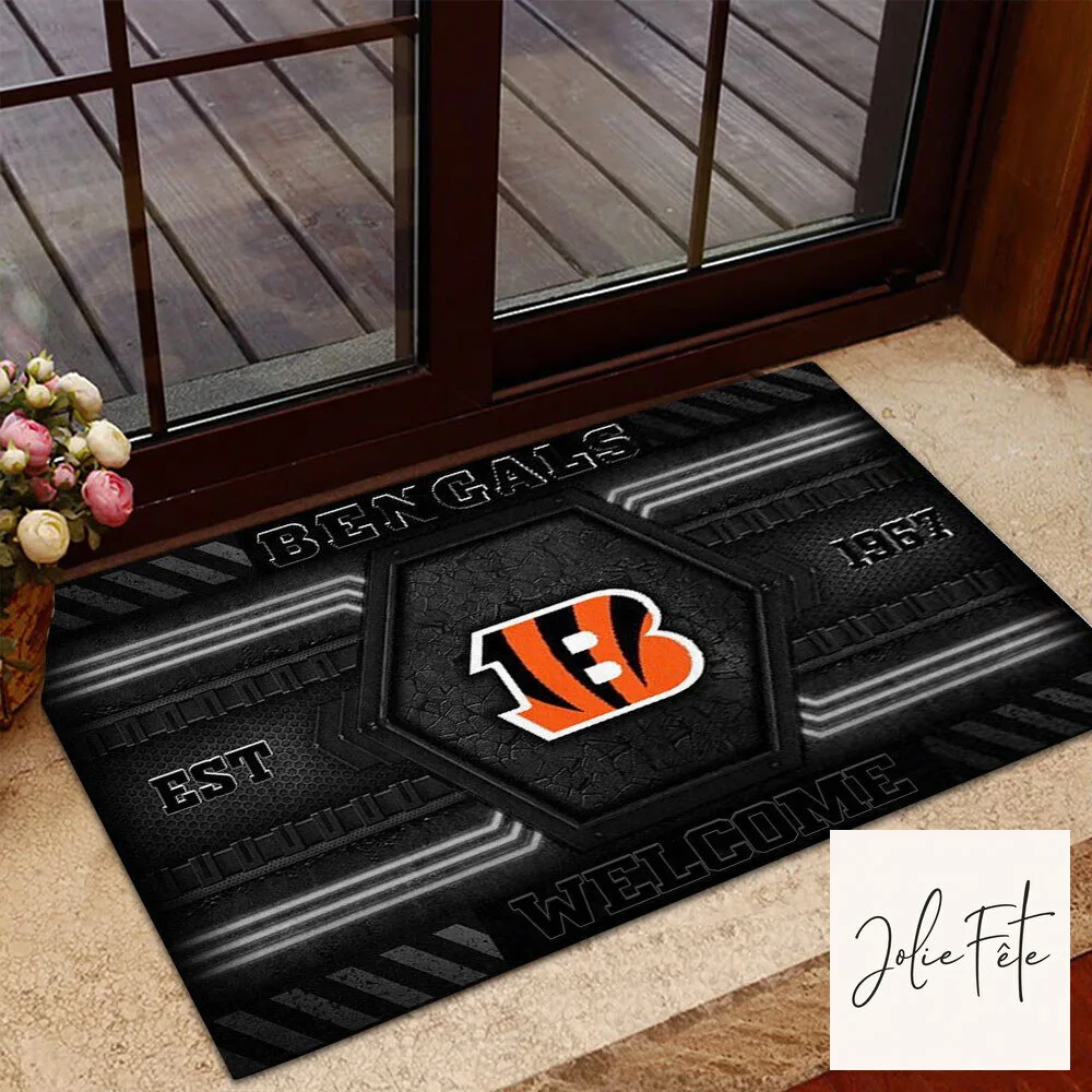 Welcome Doormat Featuring Cincinnati Bengals Football Team Design