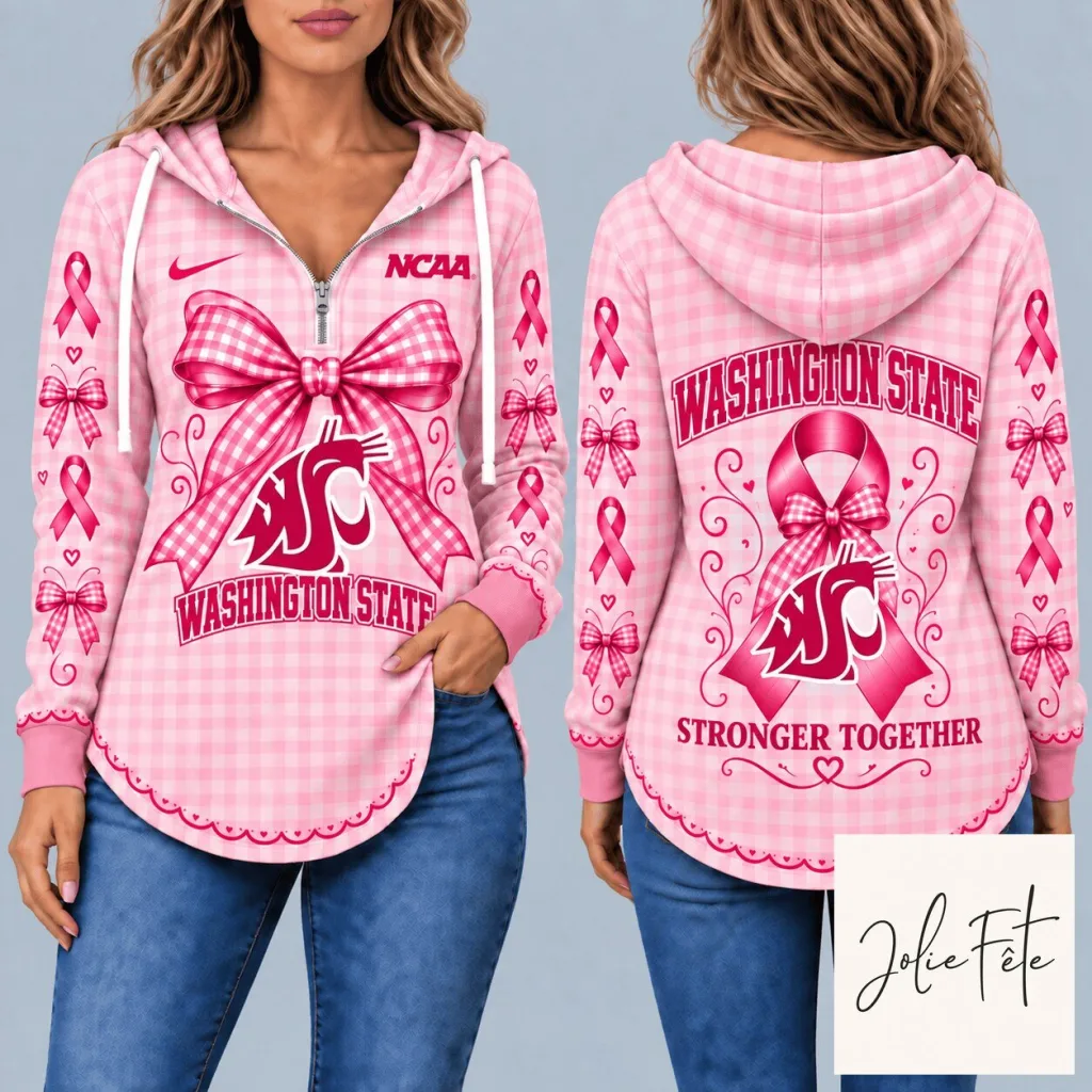Washington State Cougars NCAA Breast Cancer Awareness Pink Gingham Hoodie Washington State Cougars NCAA Breast Cancer Awareness Pink Gingham Hoodie