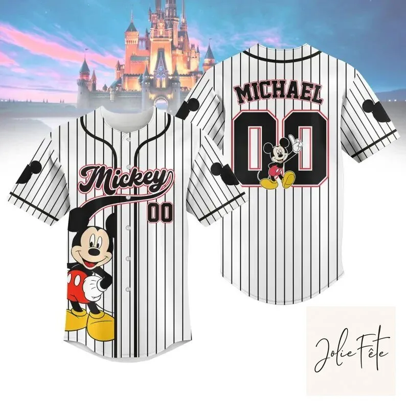 Mickey Mouse Disney Baseball Jersey with Pinstripes and Character Design