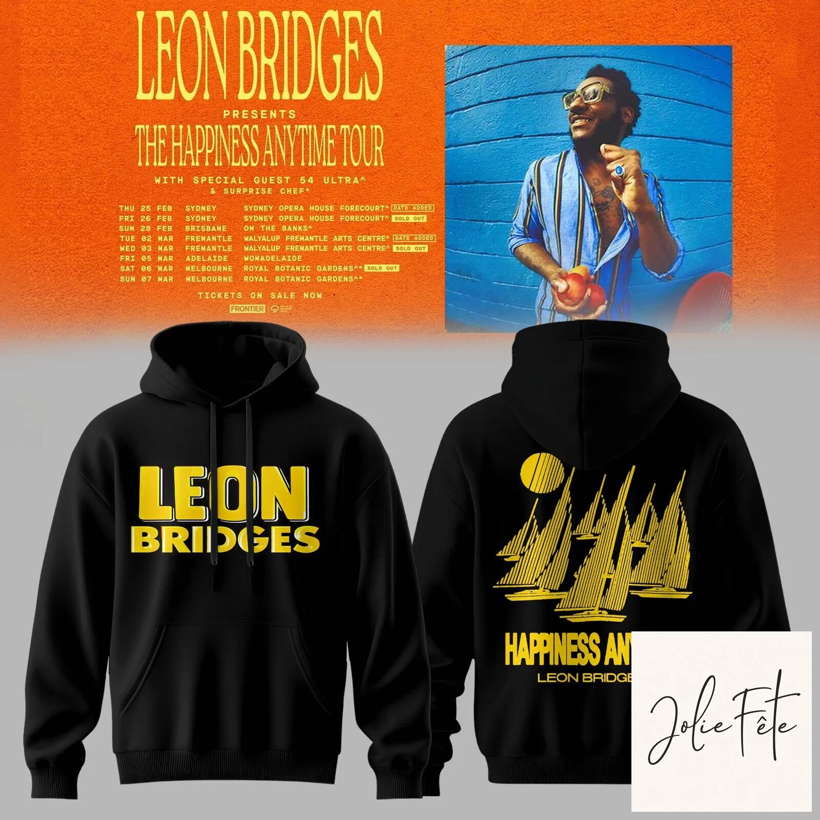 Leon Bridges The Happiness Anytime Tour 2027 Concert Dates Black Hoodie