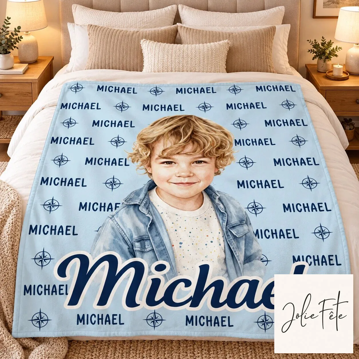 Personalized Watercolor Portrait Child Name Custom Photo Throw Blanket 13 Personalized Watercolor Portrait Child Name Custom Photo Throw Blanket