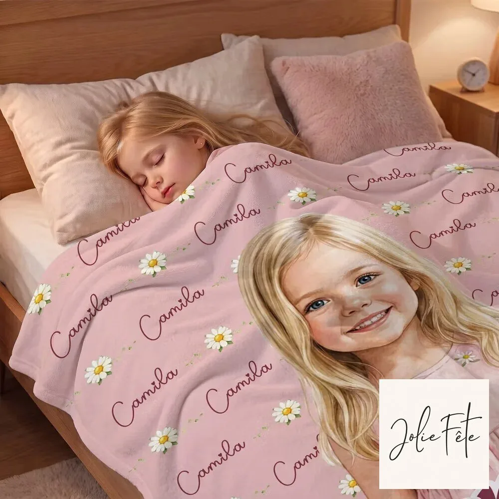 Personalized Watercolor Portrait Child Name Custom Photo Throw Blanket 14 Personalized Watercolor Portrait Child Name Custom Photo Throw Blanket