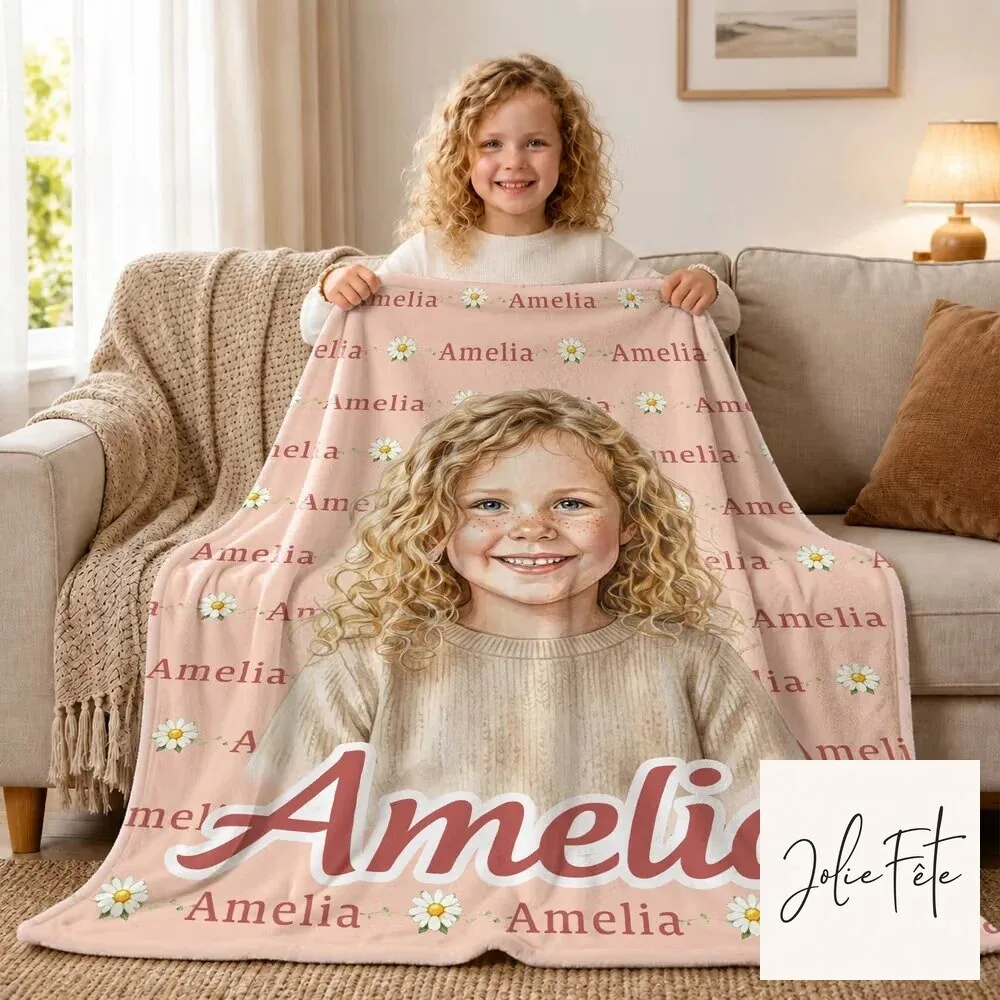 Personalized Watercolor Portrait Child Name Custom Photo Throw Blanket 15 Personalized Watercolor Portrait Child Name Custom Photo Throw Blanket
