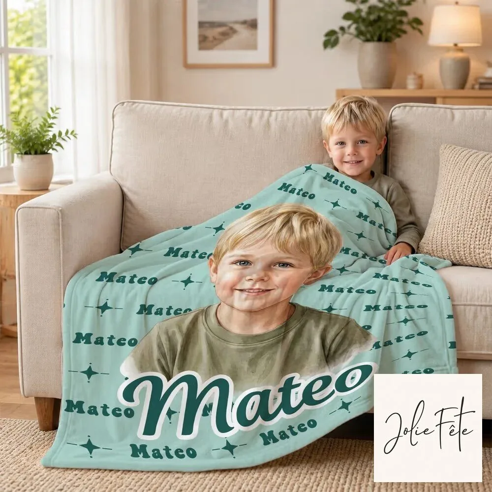 Personalized Watercolor Portrait Child Name Custom Photo Throw Blanket 16 Personalized Watercolor Portrait Child Name Custom Photo Throw Blanket