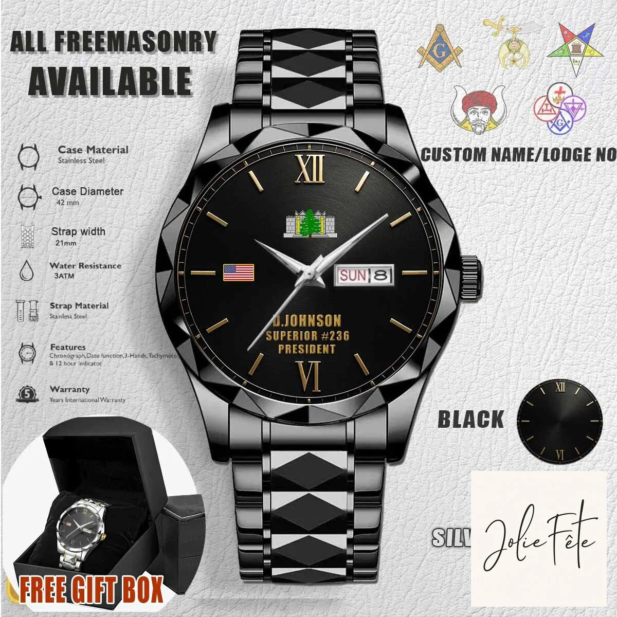 Freemasonry Tall Cedars of Lebanon Stainless Steel Watch