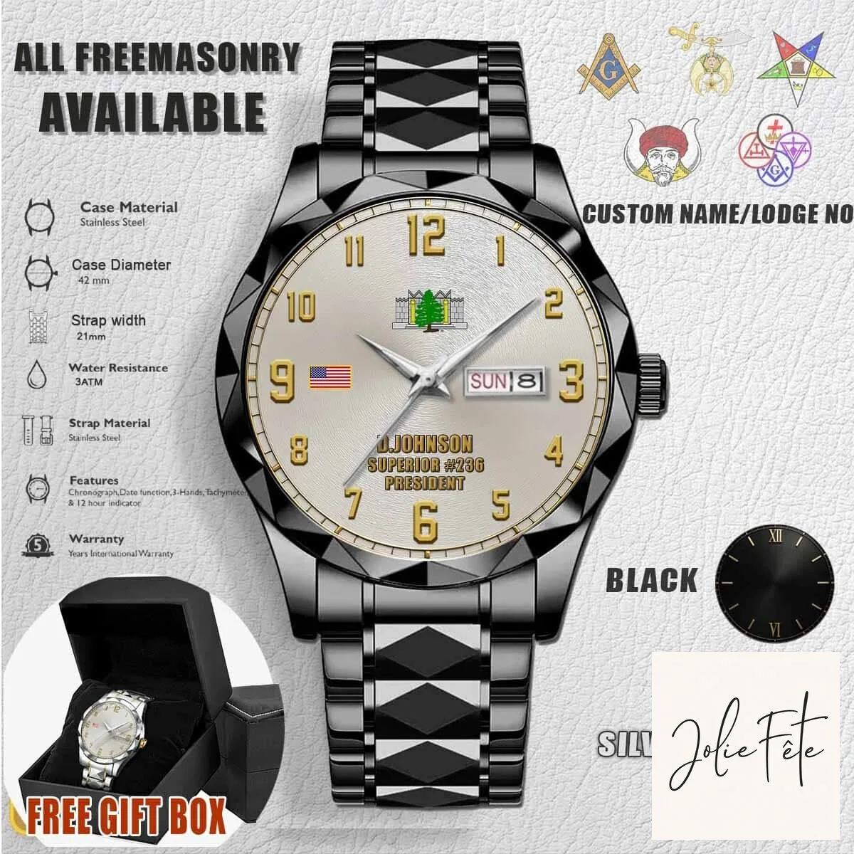 Freemasonry Tall Cedars of Lebanon Stainless Steel Watch 6 Freemasonry Tall Cedars of Lebanon Stainless Steel Watch