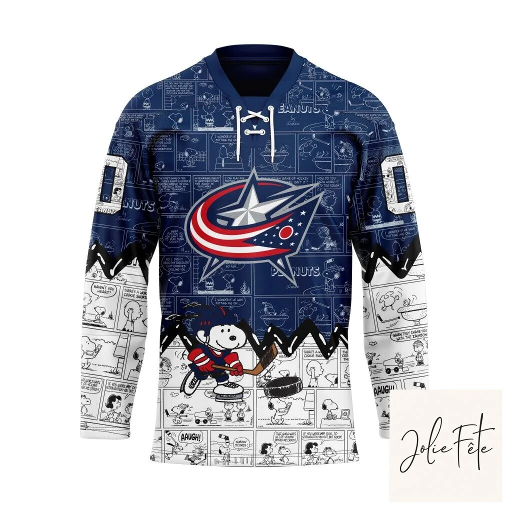 Columbus Blue Jackets Snoopy Peanuts Comic Strip Hockey Jersey