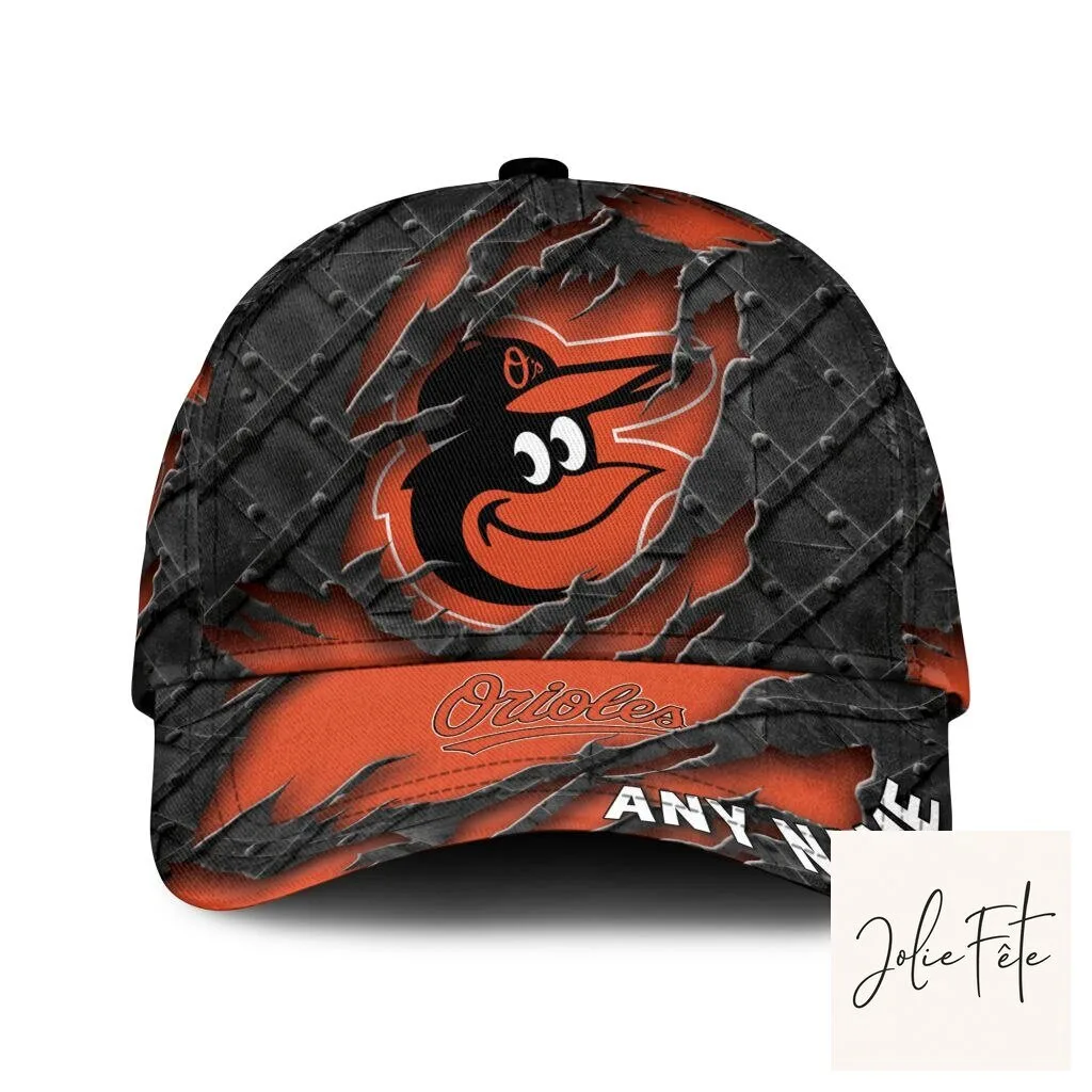 Baltimore Orioles Personalized Black Metal Design Baseball Cap Hat