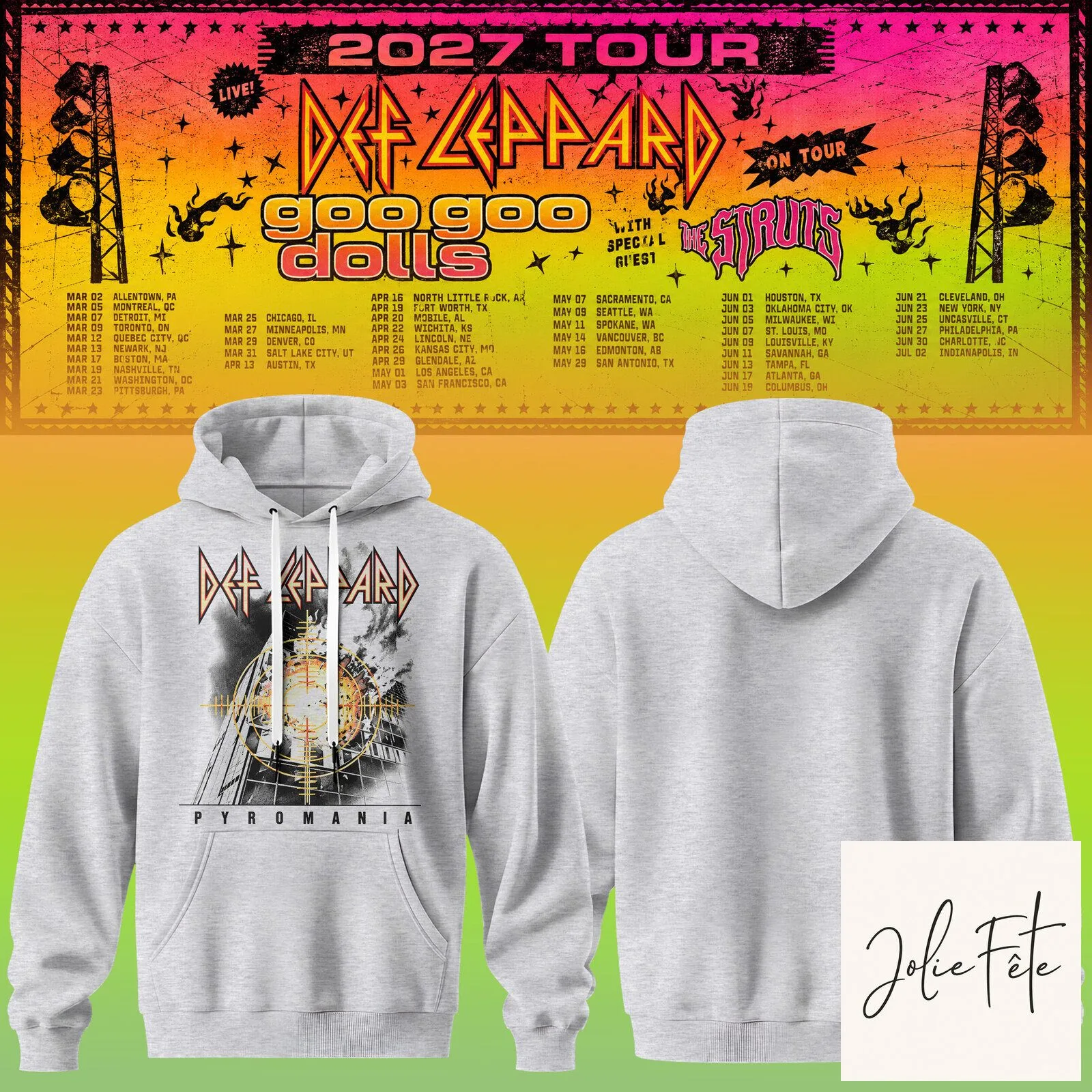 Def Leppard 2027 Tour Pyromania Album Art Hoodie