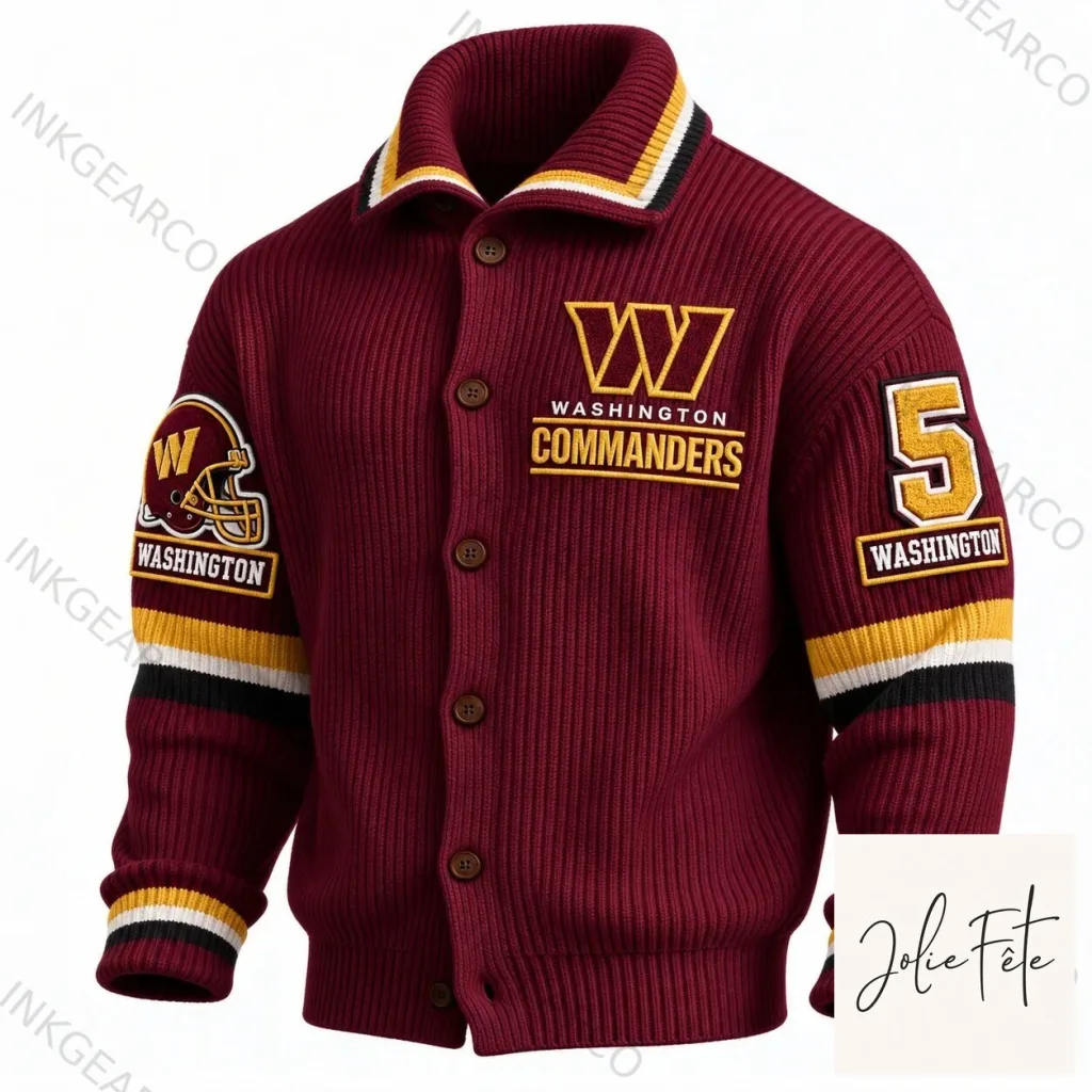 Washington Commanders Ribbed Knit Button-Up Cardigan Varsity Jacket Washington Commanders Ribbed Knit Button-Up Cardigan Varsity Jacket