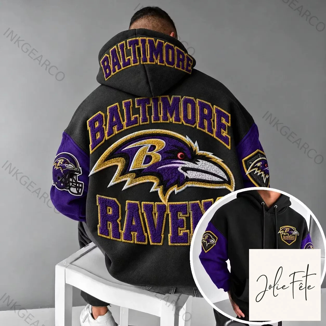 Baltimore Ravens Football Team Embroidered Logo Hoodie 2 Baltimore Ravens Football Team Embroidered Logo Hoodie